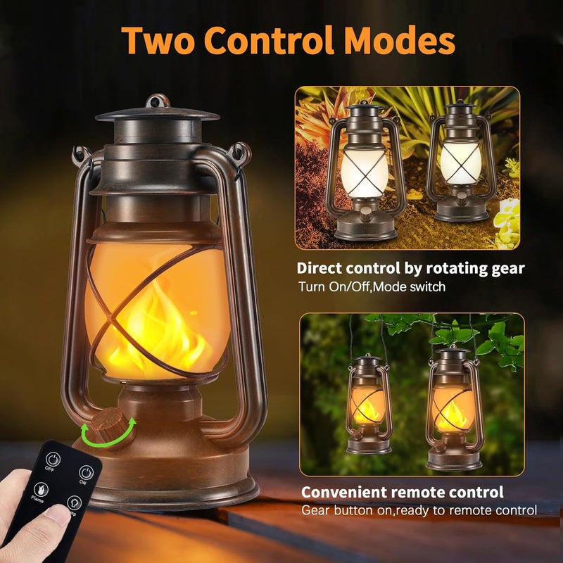 Marlrin Battery-Powered 2 Modes Lighting LED Vintage Lanterns Decorative Outdoor & Indoor, 2 Pack Bronze Lights with Dancing Flame, Waterproof Remote Control Retro Lanterns Decor for Room,Garden,Porch - Image 4